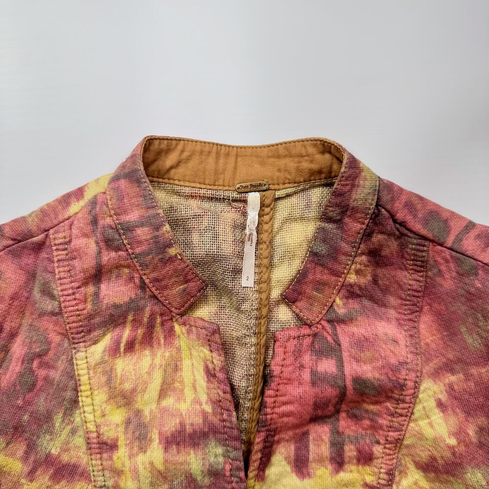 Free People Ikat Tribal Tie Dye Blazer Jacket Women’s 2 Cotton Boho Y2K Western - Picture 10 of 16